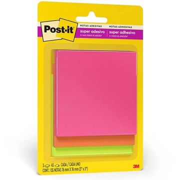 Bloco de Notas Adesivo Cascata 76X76mm com 3 Blocos de 45 Folhas 3 Cores - Post-it - 3M - HB004528707