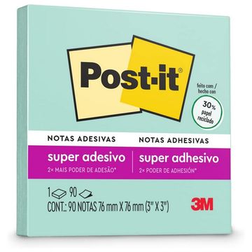 Bloco de Notas Adesivo 76X76mm com 1 Bloco de 90 Folhas Menta - Post-it - 3M - HB004604425