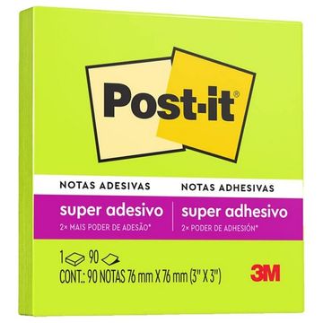 Bloco de Notas Adesivo 76X76mm com 1 Bloco de 90 Folhas Verde Ácido - Post-it - 3M - HB004309900