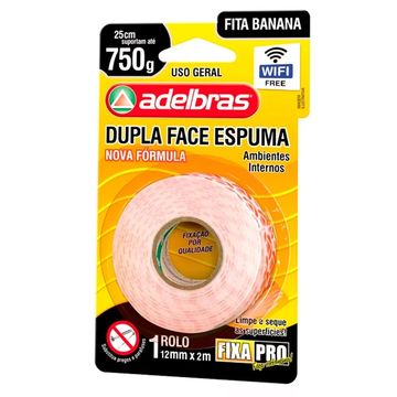 Fita Dupla Face de Espuma 12mm x 2 Metros Unitário Fixa Pro - Adelbras - 816000001