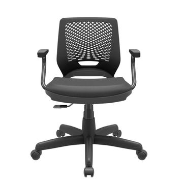 Cadeira Giratória com Braço Assento Estofado Vinil Preto Beezi Diretor Plaxmetal - 82000.7.1.1.1.13.19