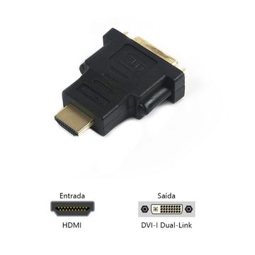 Adaptador HDMI Macho - DVI Fêmea Pluscable Unitário - ADP-HDMIDVI10BK