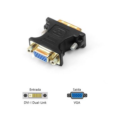 Adaptador DVI Macho X VGA Fêmea Pluscable - ADP-DVIVGA10BK