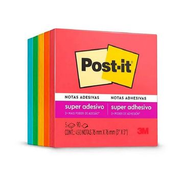 Bloco de Notas Adesivo 76X76mm com 5 Blocos de 90 Folhas 5 Cores - Coleção Diversão Post-it - 3M - HB004657431