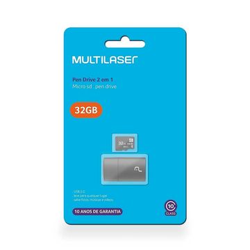 Cartão de Memória Multilaser 32 GB Micro SD+USB com Adaptador Classe 10 - MC163