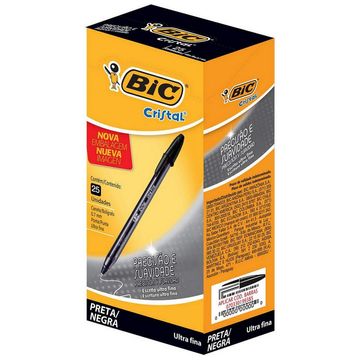 Caneta Esferográfica 0.7mm Cristal Ultra Fina Preta - Bic -  Caixa com 25 Unidades - 902489-SINOP-03