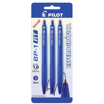 Caneta Esferográfica 1.0mm Média Retrátil Azul - Pilot - Blister com 3 Unidades - BP-1 RT - 1480025SM048AZ-SINOP-03