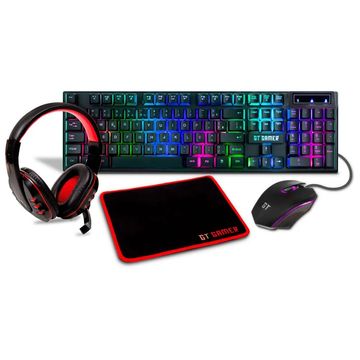 Kit Teclado + Mouse USB + Headset + Mousepad Gamer Goldentec Preto e Vermelho com Led - 62787