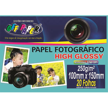 Papel Fotográfico Glossy 10cm x 15cm 250 Gramas 20 Folhas Off Paper - 10066-SINOP-03