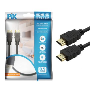 Cabo HDMI Macho x Macho 2.0 4K HDR 19 Pinos 50cm PIX - 018-2220-SINOP-03