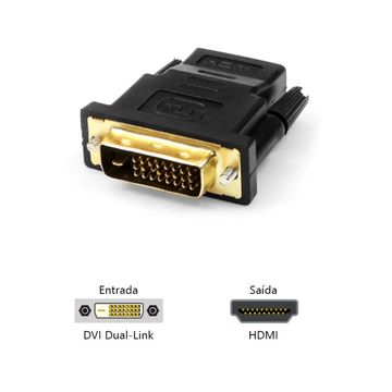 Adaptador DVI Macho - HDMI Fêmea Pluscable Unitário - ADP-DVIHDMI10BK-SINOP-03