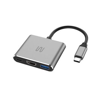 Conversor USB Type-C 3.0 Macho HDMI 4K, USB 3.0 e Type-C Multi Prata - AC446