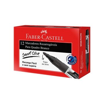 Caneta Quadro Branco Recarregável 3,0mm Caixa com 12 Unidades Preto - Faber Castell - MQB/RCPR