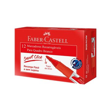 Caneta Quadro Branco Recarregável 3,0mm Caixa com 12 Unidades Vermelho - Faber Castell - MQB/RCVM