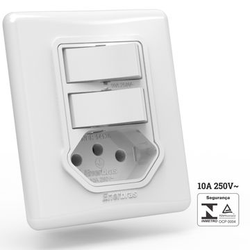 Interruptor 2 Simples 10A Enerbras 328-ESN com Tomada + Espelho 2x2