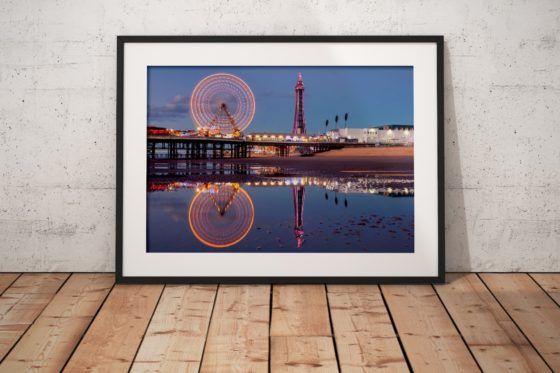 Reflections of Blackpool Photography Print in Black Frame
