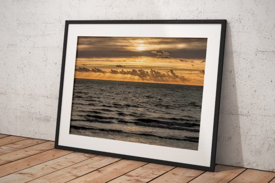 Seaside Sun Rays Photography Print In Black Frame