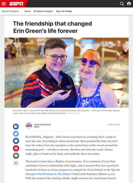 Photoshoot with Special Olympics simmer Erin Green and her coach Emma Inglis for ESPN article. Photography by Blackpool Photographer Yannick Dixon.