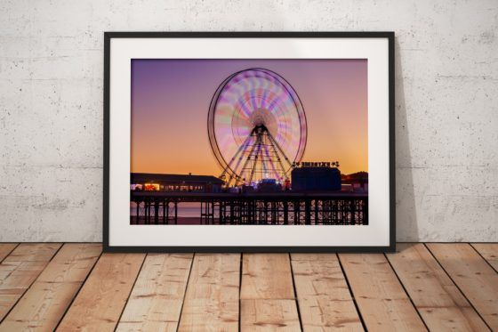 Blackpool Central Pier Wheel Photography Print In Black Frame