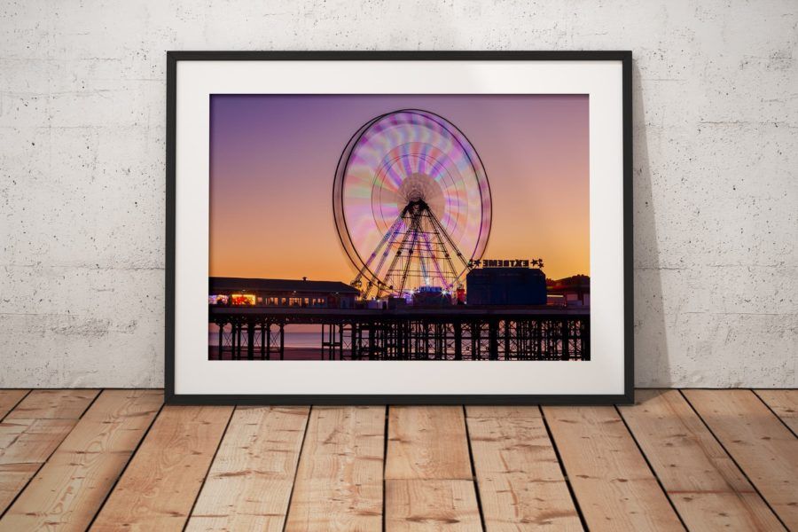 Blackpool Central Pier Wheel Photography Print In Black Frame