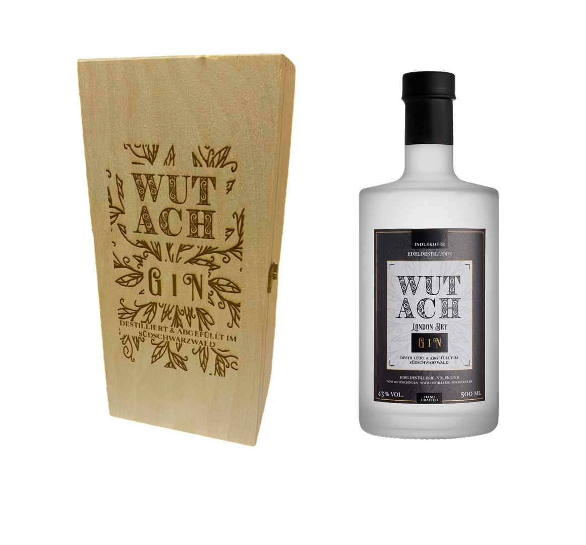 WUTACH London Dry Gin 500ml - in gravierter Holzkiste