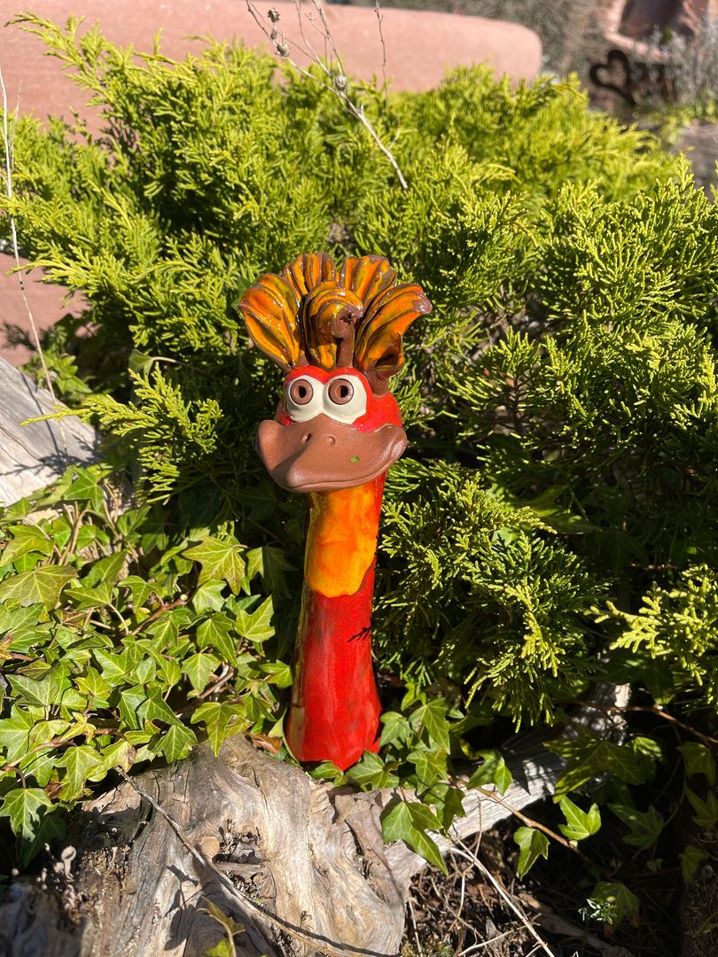 Heckenvogel klein ca. 24cm aus Keramik, rot, Frostsicher, Unikat, Handarbeit, Gartendeko, Hochwertig