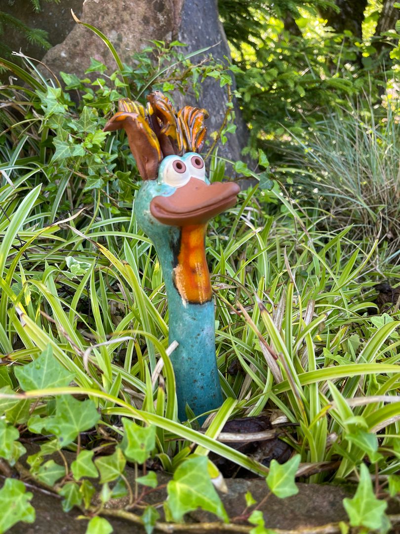 Heckenvogel klein ca. 24cm aus Keramik, türkis, Frostsicher, Unikat, Handarbeit, Gartendeko, Hochwertig