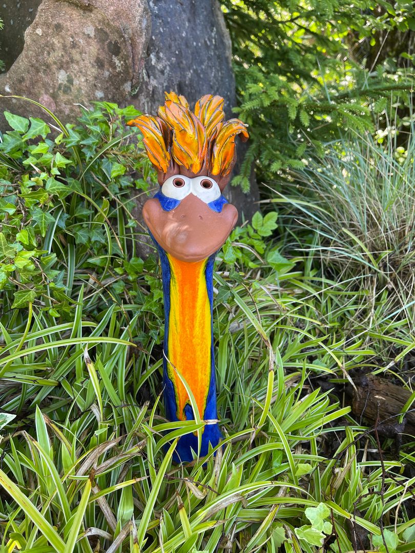 Heckenvogel mittel ca. 40cm aus Keramik, blau, Frostsicher, Unikat, Handarbeit, Gartendeko, Hochwertig
