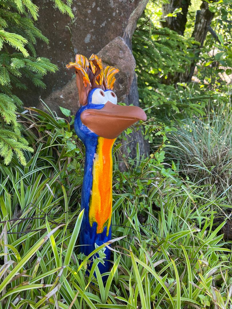 Heckenvogel groß ca. 47cm aus Keramik, blau, Frostsicher, Unikat, Handarbeit, Gartendeko, Hochwertig