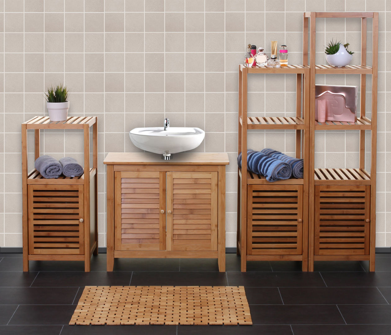 Alle Produkte :: Bambus Badezimmerset, Badschrank mit Tr (HWC-B18)