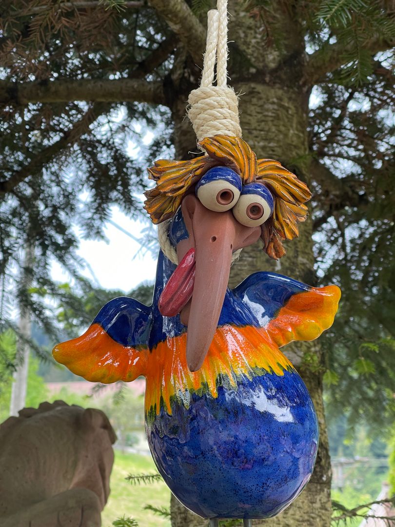 Böhser Onkel aus Keramik, blau, Frostsicher, Unikat, Handarbeit, Gartendeko, Hochwertig