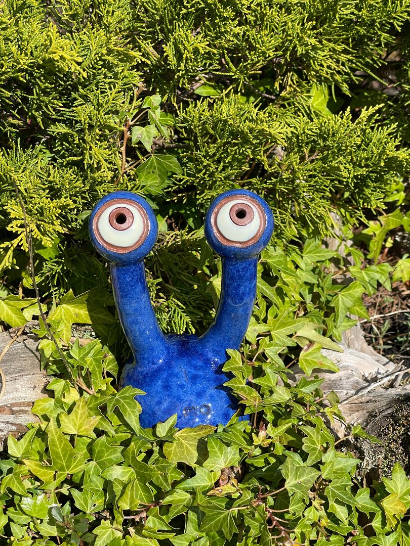 Gartenspione aus Keramik, blau, Frostsicher, Unikat, Handarbeit, Gartendeko, Hochwertig