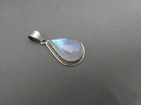 Weißer Labradorit Anhänger - Tropfen - 925'er Silber