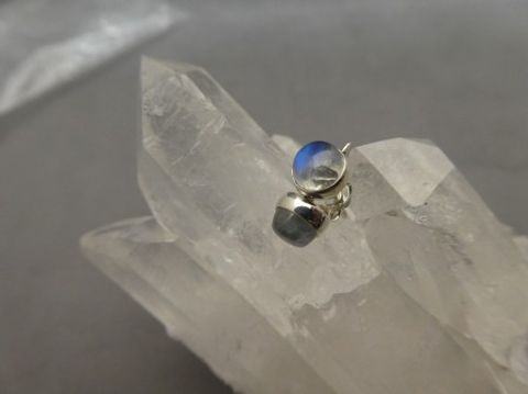 Ohrstecker - weisser Labradorit / 925'er Silber / rund