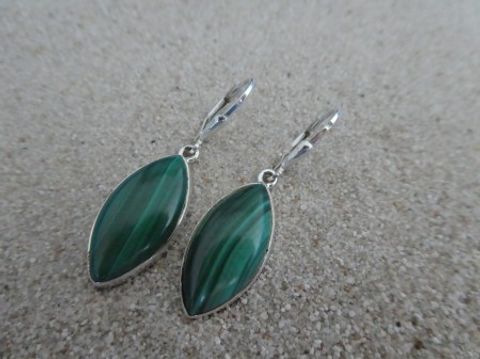 Malachit - Ohrhänger / 925 Silber / Navett