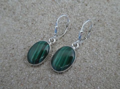Malachit - Ohrhänger / 925 Silber / oval
