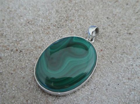 Malachit - Anhänger / 925 Silber / oval