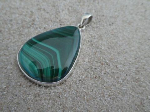 Malachit - Anhänger / 925 Silber / Tropfen