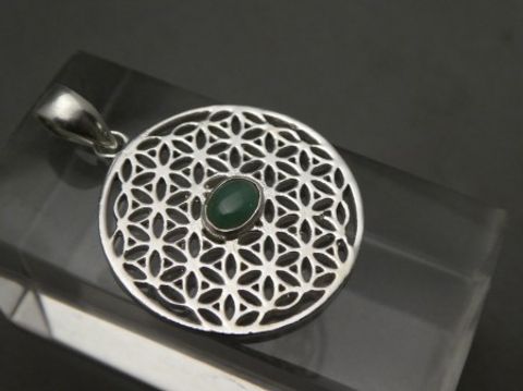 Smaragd-Anhänger / 925'er Silber / Blume des Lebens