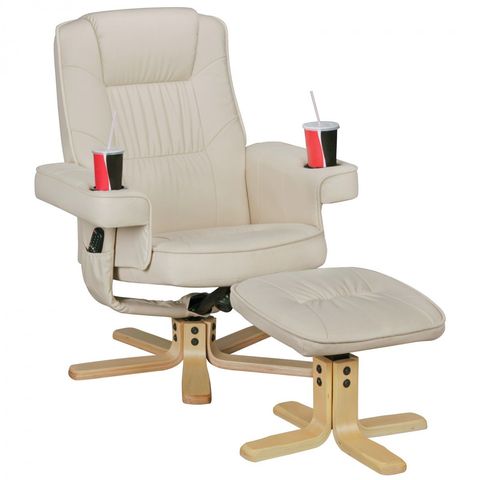 Fernsehsessel Relax-Sessel CINEMA PLUS Kunstleder Creme inkl. Hocker