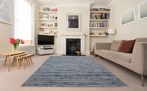 RUGEAST Orientteppich Handgewebt – Designer Modern Teppich 298x246 cm | Grau-Blau | Indien | Exklusiv für Wohn- & Gästezimmer | Pflegeleicht