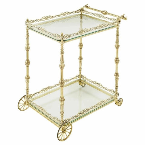 Luxus Servierwagen Messing Trolley + Glasplatte Hotel- Restaurant Accessoires
