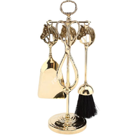 Kaminbesteck Kamingarnitur 5 teilig Gold Messing Jugendstil Antik  Stil Pferd
