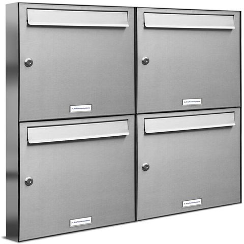 4er 2x2 Premium Edelstahl Briefkastenanlage Flach