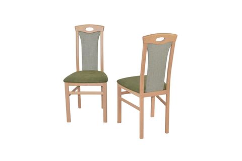 Stuhl 4581 2-er Set Angebot, Buche massiv, Sitz Kunstleder, Rücken Strukturstoff grün