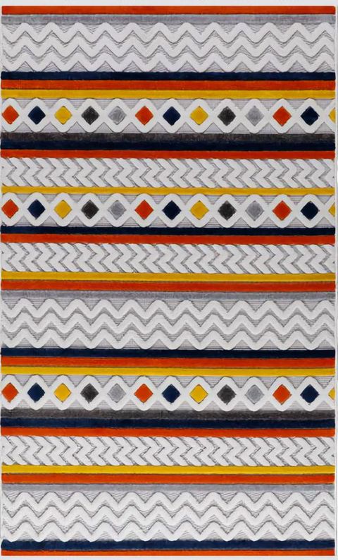 Teppich Kurzflor Retro Design Ornamente Bunt Kinderstube Wohnzimmer Teppiche