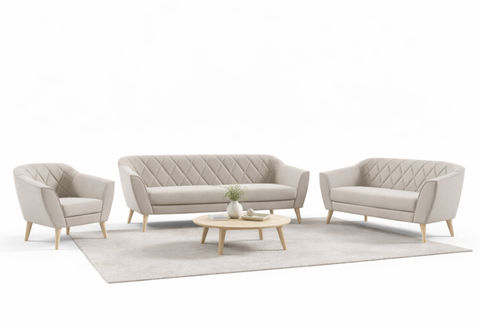 SOFELLO Sofagarnitur 3+2+1 mit Sessel Sofa Set Samt Polstergruppe Wohnzimmer Beige Grau