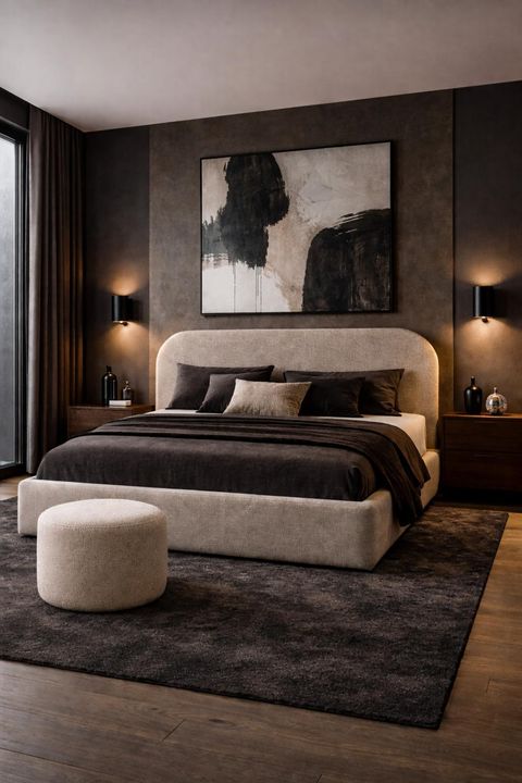 <3 Design Polsterbett + Hocker  ?MOON? ? Eleganz, Waerme & Stil in Beige Handgefertigtes Polsterbett in Beige 90x200 | Metalllattenrost | 90?200 cm