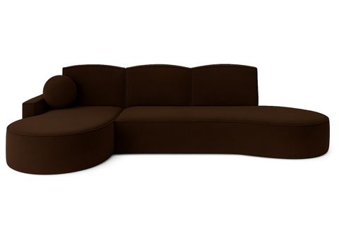 Ecksofa MOLLY mit abgerundeter Form in Braun Creme Beige Grau Velour Stoff - trendige abgerundete Form! (mit Schlaffunktion) Liegeflaeche: 140x207 cm