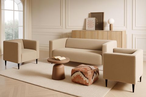 Modernes und minimalistisches Wohnzimmerset CALMO 3+1+1 ohne Schlaffunktion CREME BEIGE  ? perfekt fuer das Wohnzimmer!